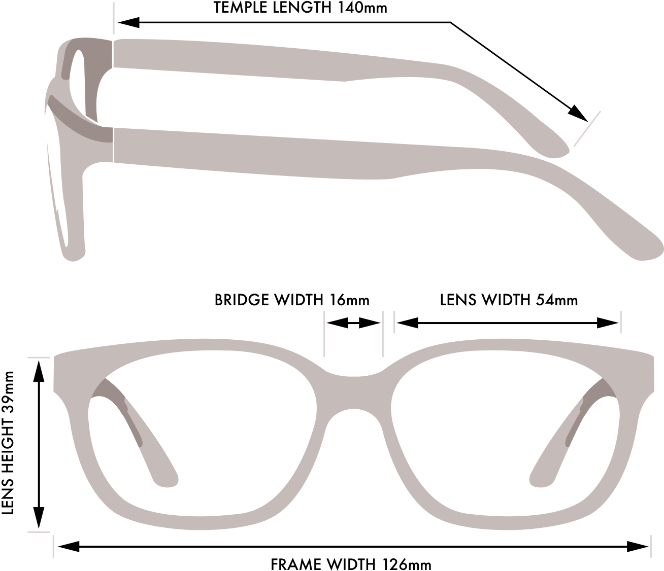 Measure temple store length eyeglasses